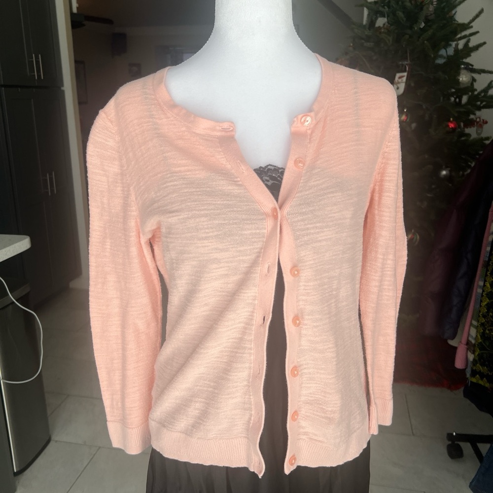 LOFT Elena Gilbert Peach Fine Knit Button Down Cardigan Sweater